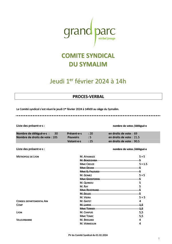 Séance du comité syndical du 1 février 2024