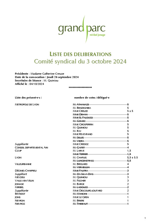 Séance du comité syndical du 3 octobre 2024