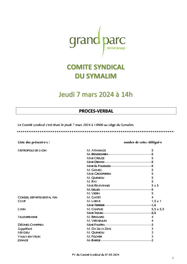 Séance du comité syndical du 7 mars 2024