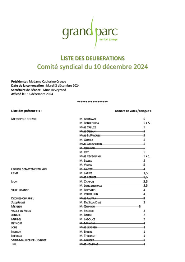 Séance du comité syndical du 10 décembre 2024