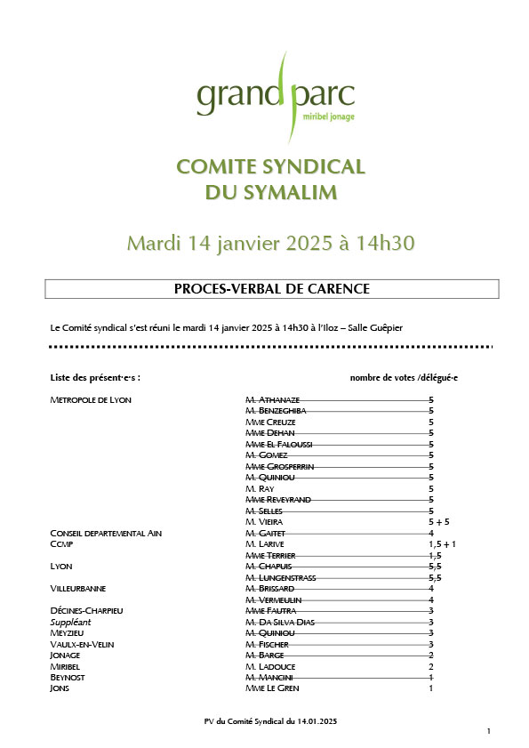 Séance du comité syndical du 14 janvier 2025