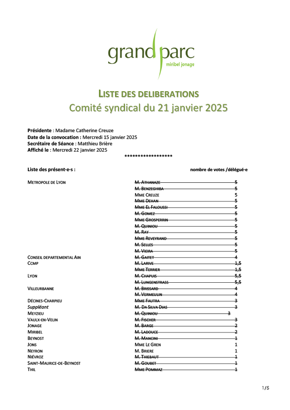 Séance du comité syndical du 21 janvier 2025